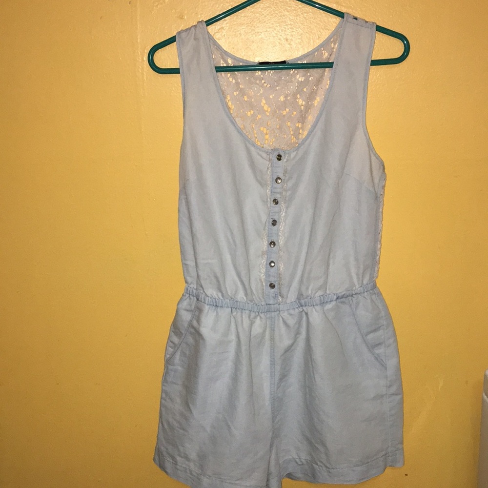 Denim romper w/ laced back